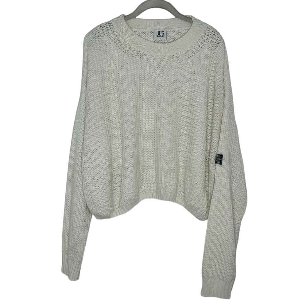 BDG Women's White Cropped Dolman Sleeve Chunky Sweater Urban Outfitters Size L